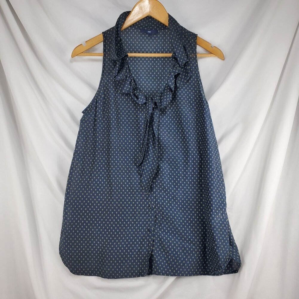 Gap Women's Blue Blouse Top Ikat Sleeveless Cotton Silk Button Size XS - Picture 1 of 10